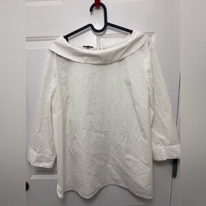 Talbots White Boat Neck Collared White Tunic Top Size PXL